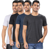 London Hills Solid Men Round Neck Half Sleeve Cotton Blend Multicolor Regular Fit T-Shirts (Pack Of 4), Medium