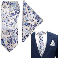 Vibhavari Men's Micro Polyester Paisley Necktie Set With Pocket Square (Blue, Free Size)