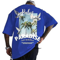 London Hills Men's Loose Fit Printed Oversized Drop Shoulder T-Shirt - Royal Blue