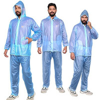 Allextreme Kinder Men & Women Raincoat With Adjustable Hood, Water Resistant Reusable Rainwear, Drawstring Hem Set Of Top & Bottom With Carrying Pouch (Xxl, Blue)