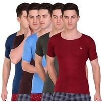 T.T. Men Solid Pack Of 5 Dyed Vest Assorted(Tit_Dyed_Rns_Po5_Mix_90)
