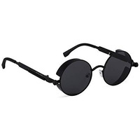 Royal Son Hd Polarized Steampunk Trendy Round Uv Protection Men's And Women's Stylish Sunglasses/Goggles (Black Lens Shades) - Pack Of 1