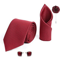 Axlon Mens Plaid Micro Self Silk Necktie Gift Set With Pocket Square Cufflinks & Brooch Pin Tie For Men Formal With Leatherite Box (Maroon Sidimrrx Free Size)