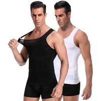 Wearslim Men Compression Shirt For Workout Vest Abs Abdomen Slim Body Shaper Undershirt Slimming Shirt To Hide Gynecomastia Stretchable Tummy Tucker Vest - Pack Of 2 - (Black & White) - M