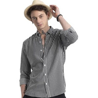U-Turn Men's Cotton Casual Printed Striped Stylish Lates Slim Fit T-Shirt For Men (Black-White; Large)