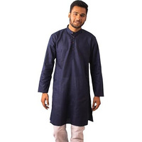 Velsora Men's Cotton Solid Long Kurta (Regular Fit) (In, Alpha, 2Xl, Regular, Navy Blue)