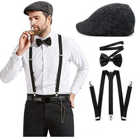 Clothera Suspender And Premium Bow Tie Set With Flat/Golf Cap For Men- Black