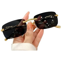 Roshfort Unisex-Adult Mc Stan Rimless Uinsex Non Polarized Sunglasses Retro Luxury Gold Metal Frameless Rectangle Leopard Arms Colored Lens (E-3), Medium