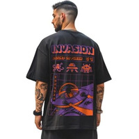 Veirdo_Pure Cotton Oversized Loose Baggy Fit Round Neck Half Sleeve Cool Graphic Printed T-Shirt For Men & Boys (Sizes: S To 2Xl) (Os_100_Invasion_Bl_L)