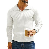 Denimholic Men's Cotton Full Sleeve Collar Polo Sweater For Men, Rib Knitted Sweaters For Men Winter, (In, Alpha, L, White, Fitted)