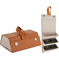 Boldstuff Travel Sunglasses Organizer Storage Organizer Holder Foldable Sunglasses Organizer Box Travel Eyewear Case With 3 Compartments For Portable Glasses With Strap-Unisex Brown
