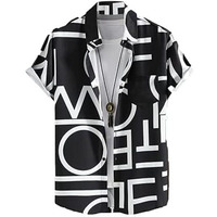 Lookmark Men's Cotton Blend Printed Stitched Half Sleeve Shirt (Printed_Shirt_Adam_Black-L)