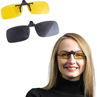 Fapiwen Clip On Sunglasses Unisex-Adult Clip-On Flip Up Metal Clip Rimless Oval Polarized Sunglasses, Anti Glare Glasses For Driving Fishing Riding (Black+Yellow) (Large)