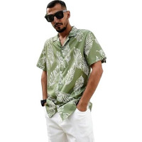 Lookmark Men's Vibrant Printed Half Sleeve Loose Fit Casual Shirt In Cotton Blend  Perfect For Beach Days, Everyday Comfort, And Effortless Style (Az-Lm-Og-Printed Shirt Breeze-M) Green