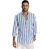 Be Active Men's Casual Linen Blend Stripes Regular Fit Shirt || Casual Shirts For Men || Men Casual Shirt || Casual Wear Shirts (Rf0024 9 L) Blue