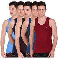 T.T. Men Solid Pack Of 5 Dyed Vest Assorted(Tit_Dyed_Rn_Po5_Mix_100)
