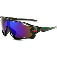 Huvora  Sports Mirrored Wraparound Sunglasses For Cycling Cricket Riding Trekking || Hydrophobic || Full Coverage || Uv 400 Protection || Free Case Box (Black Green Purple)