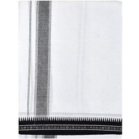 Tuni Mani Rudhratcha Border Men's Cotton Single Dhoti/Length 2.0Meter, Height 1.24Meter (White)