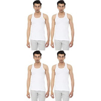 Vip Bonus Men's Cotton Sleeveless Vest (White, 90 Cm) - Pack Of 4, Regular Fit