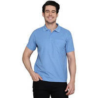 Inkkr Men's Polo Neck Half Sleeve Cotton Blend T-Shirt With Pocket (Sky)