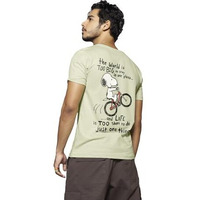 Bewakoof X Official Peanuts Merchandise Men's Move On Graphic Print 100% Cotton T-Shirt - Regular Fit, Round Neck, Half Sleeves Green