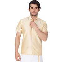 Vastramay Vm Mens Silk Blend Gold Shirt - Effortless Style For Everyday Comfort | Ethnic South Indian Silk Shirt Half Sleeves | Modern Designs And Contemporary Fit_Vasmshgo001_42