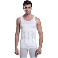 Ada MenS Slimming Body Shaper Vest Shirt Abs Abdomen Slim Stretchable Tummy Tucker Vest (White) - Medium