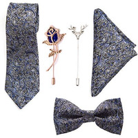 To The Nines Men's Blue Microfiber Tie, Pocket Square, Bow Tie & Lapel Pins