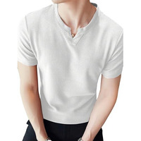 Tagdo Men's Waffle Knitted V Neck Regular Fit Tees (Rf-V-Waffle-2012-White-L)