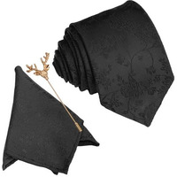 To The Nines Black Floral Men's Tie, Pocket Square & Lapel Pin
