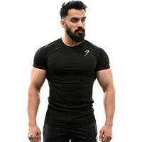 Men's Round Neck Slim Fit Gym Sports T-Shirt (Medium, Black)