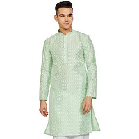 Be Active Men's Traditional Embroidered Lucknowi Full Sleeves Kurta || Cotton Kurta For Men || Men Kurta For Wedding || Kurta For Men (Rfsk0013-Kr 15 Xl) Light Green