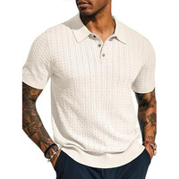 Kvetoo Polo Collar Half Sleeve Cotton Knitted Tshirt For Men Off White Size M