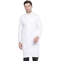 Vastramay Men's White Cotton Linen Blend Kurta  Festive Ethnic Wear For Ethnic & Festive Occasions, Weddings & Special Occasions, Comfortable & Stylish