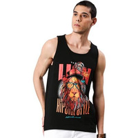 Veirdo Pure Cotton Regular Fit Sleeveless Scoop Neck Black Lion Printed Casual Vest For Men & Boys (Tsh_G4_Lion_Blk)