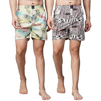 Urban Scottish Men's Multi-Color 100% Cotton Printed Regular Comfort Fit Boxer Shorts, Pack Of 2-Usbx2414-L