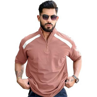 Maniac||High Neck Tshirt For Men||3/4Th Sleeve||Half Zipper Regular Fit Tshirt For Men||Turtle Neck Tshirts For Men Pink