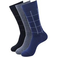 Balenzia Men's Checks Patterned Calf Length/Crew Length Cotton Socks - Made With Cotton And Spandex Formal Socks For Men (Pack Of 2) (Black, Navy, Dark Grey)