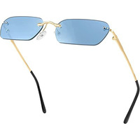 Elegante Retro Narrow Rimless Sunglasses Uv Protection Coating Vintage Rectangle Sunglasses For Women Men (C2 - Gold Blue,Non Polarization),Free Size