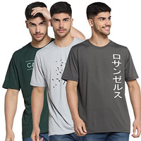 Inkkr Men Half Sleeve Printed Round Neck Multicolor T-Shirt Combos Pack Of 3 (B.Green,L.Grey,D.Grey)_3Xl
