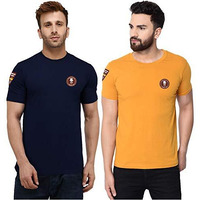 London Hills Men's Cotton Regular Fit T-Shirt (Pack Of 2) (Lh_T_Hs_New_465_466_Club_Logo_Size_L_Navy, Mustard_L)