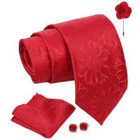 Axlon Red Floral Tie For Men  Formal Ties Set With Pocket Square & Tie Pin Clip For Mens, Silk Neckties Gift Sets For MenS (Ax24_40)