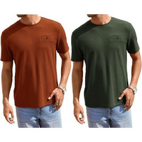 Tagdo Men's Waffle Knitted Crew Neck Short Sleeve Tees Pack Of 2 (Combo-5154-Grn-Rst-L)