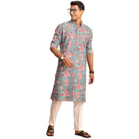 Shvaas By Vastramay Men's Aqua And White Cotton Kurta And Pyjama Set-Aa315_Vshvmk196Npant001Wh_42