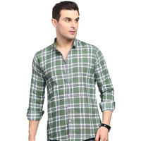 Men's Cotton Casual Printed Checkered Stylish Latest Shirt For Men (Green; Large)