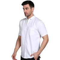 Mildin Men's Regular Cotton Blend White Slim Fit Solid Button Down Spread Collar Half Sleeve Curved Hemline Formal Shirt With One Pocket (White Plain Half 2 - Xl)