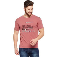 Cantabil Cotton Blend Pink Regular Fit Printed Round Neck Half Sleeve Casual T-Shirt For Men | Half Sleeves T-Shirts For Men | Mens Round Neck Printed T-Shirt (Mtsh00321_Darkpink_L)
