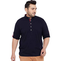 Bigbanana Plus Size Men's Regular Fit Solid Henley Tshirt (Warren,Navy Blue,4Xl)