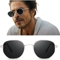 Roshfort Hexagon Silver Metal Frame, Sleek Black Lens Uv Protection, Pathan Srk Choise Sunglasses Perfect For Men's And Women's [Pack Of 1, D-4 ]