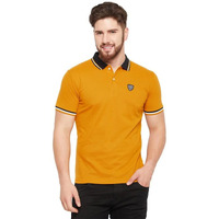 Cantabil Men Mustard Cotton Blend Polo Neck Half Sleeve Solid T-Shirt (Mtsh00317_Mustard_L)
